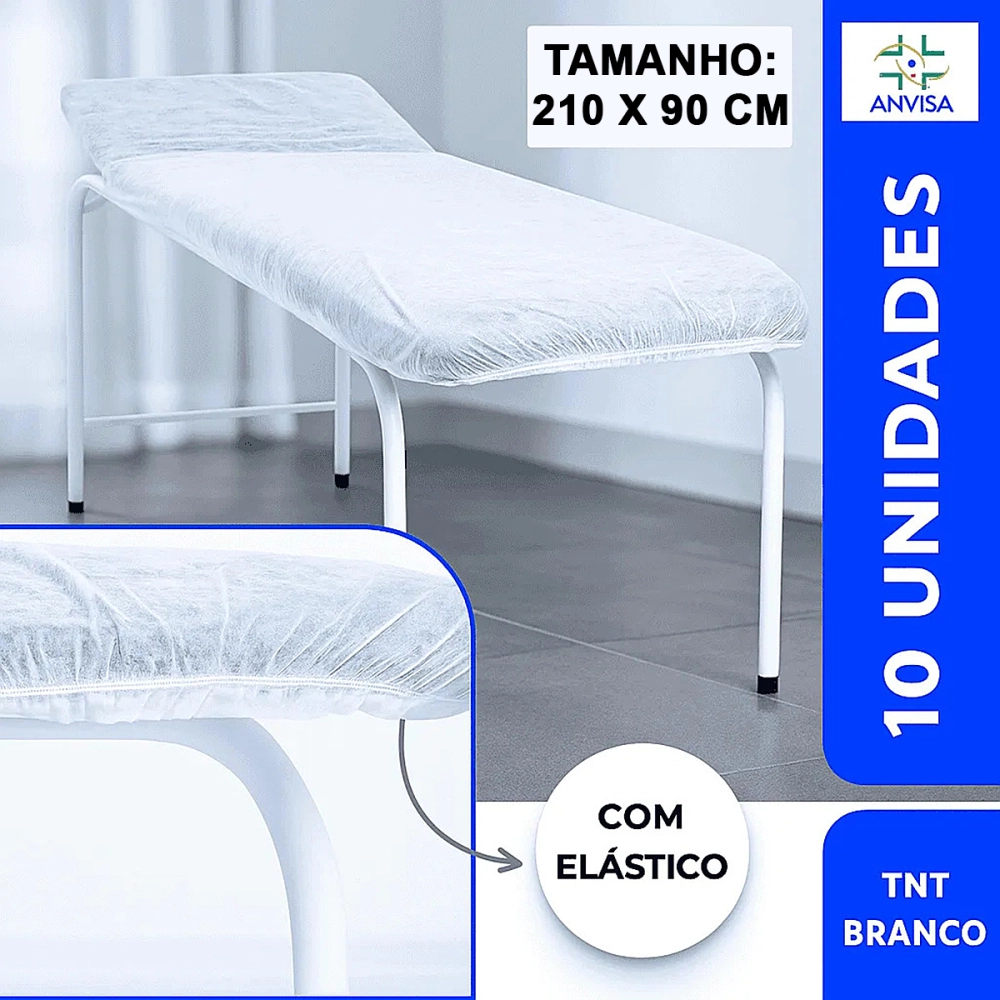 Lençol Descartavel TNT Com Elastico Premium 20gm Branco 210 x 90cm 10 Unidades Protdesc