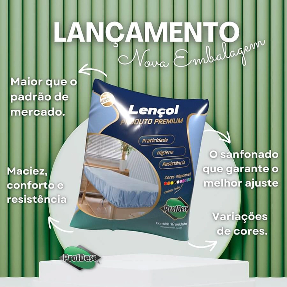 Lençol Descartavel TNT Com Elastico Premium 20gm Branco 210 x 90cm 10 Unidades Protdesc