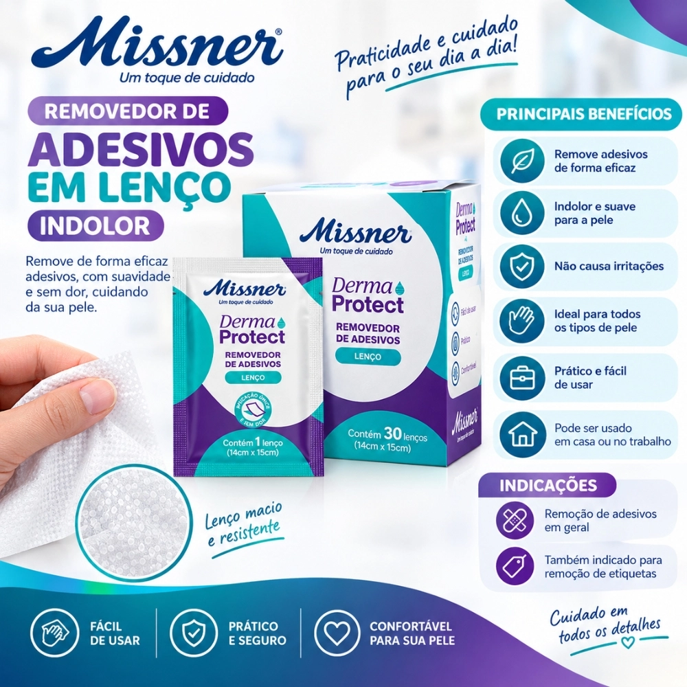 Lenço Removedor de Adesivo 14cmx15cm Unidade Derma Protect Missner 