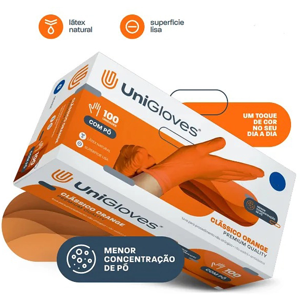 Luva Descartável Coloridas Resistente Para Procedimentos Látex Premium Com Pó Caixa Com 100 Unidades Unigloves