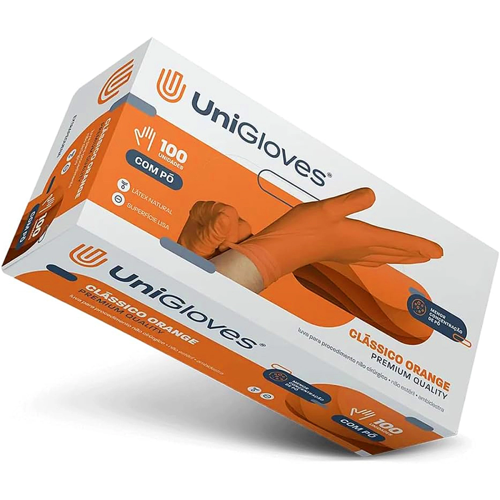 Luva Descartável Coloridas Resistente Para Procedimentos Látex Premium Com Pó Caixa Com 100 Unidades Unigloves