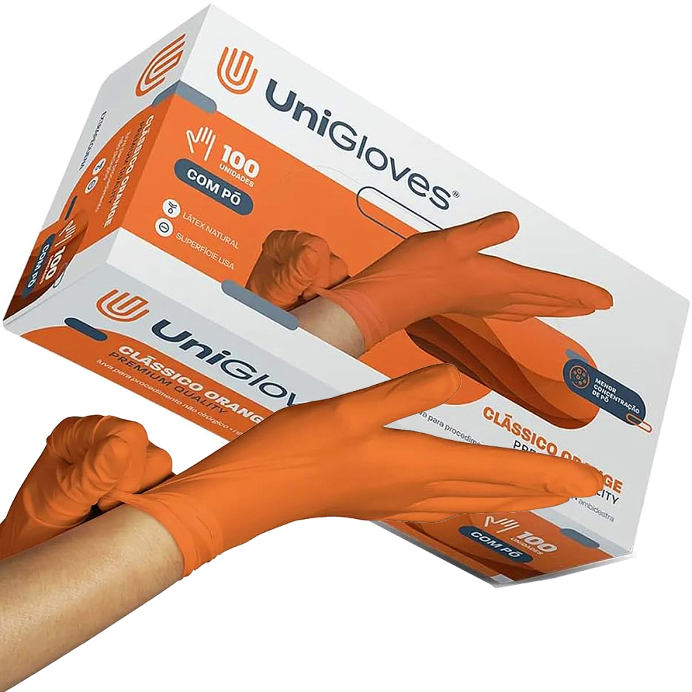 Luva Descartável Coloridas Resistente Para Procedimentos Látex Premium Com Pó Caixa Com 100 Unidades Unigloves