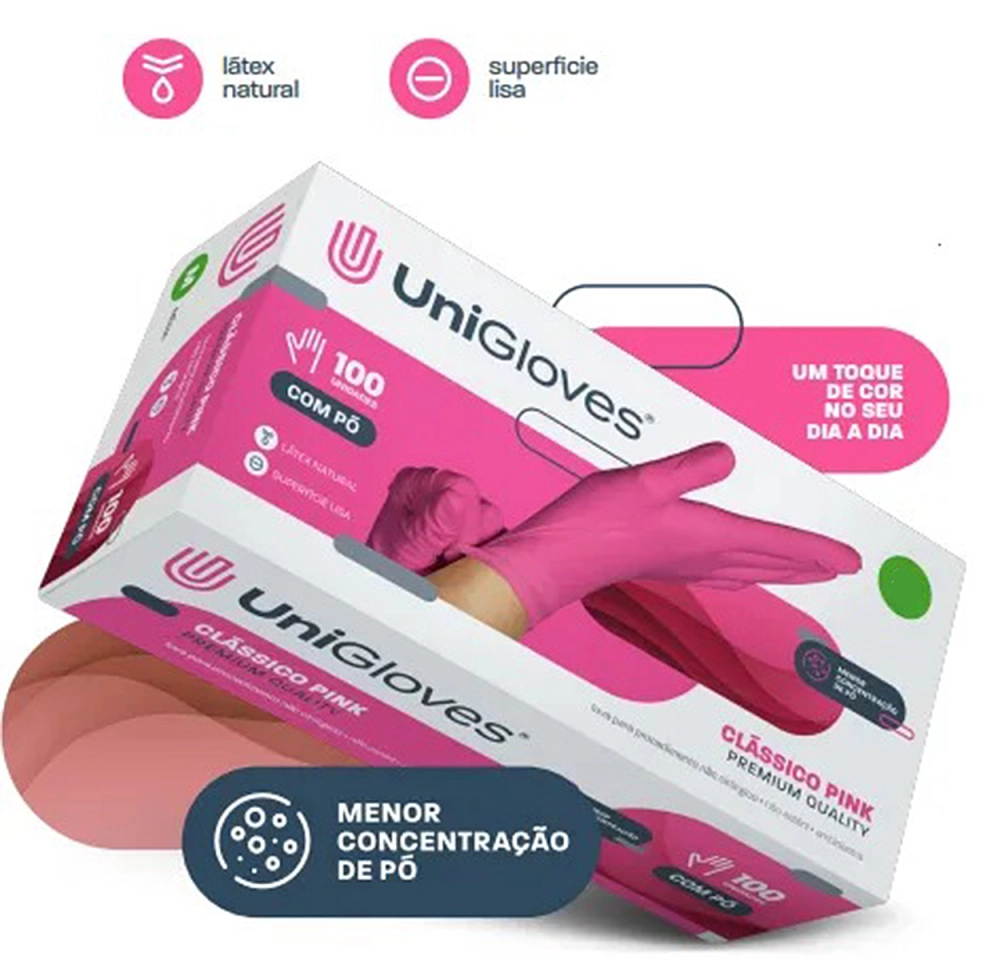 Luva Descartável Coloridas Resistente Para Procedimentos Látex Premium Com Pó Caixa Com 100 Unidades Unigloves