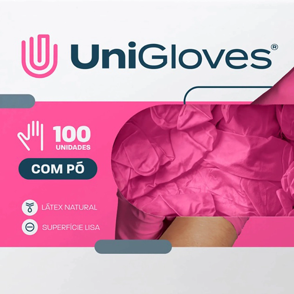 Luva Descartável Coloridas Resistente Para Procedimentos Látex Premium Com Pó Caixa Com 100 Unidades Unigloves