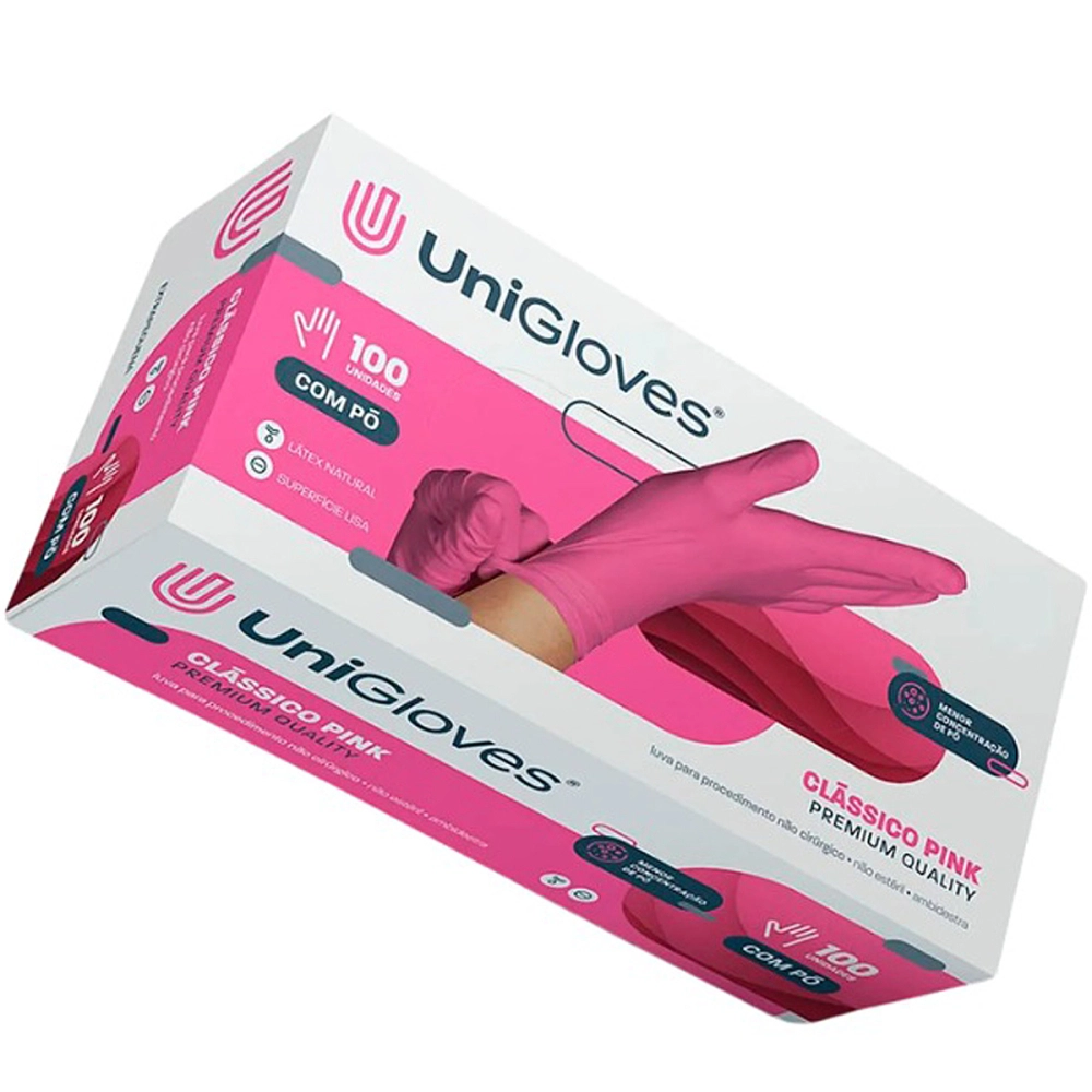 Luva Descartável Coloridas Resistente Para Procedimentos Látex Premium Com Pó Caixa Com 100 Unidades Unigloves