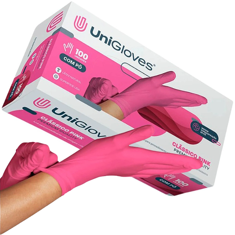 Luva Descartável Coloridas Resistente Para Procedimentos Látex Premium Com Pó Caixa Com 100 Unidades Unigloves