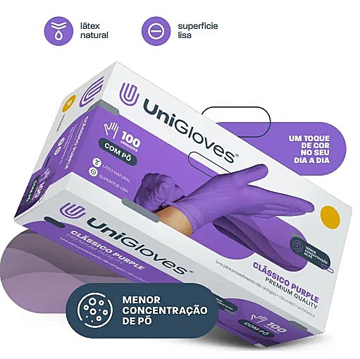 Luva Descartável Coloridas Resistente Para Procedimentos Látex Premium Com Pó Caixa Com 100 Unidades Unigloves
