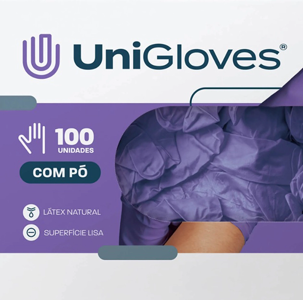 Luva Descartável Coloridas Resistente Para Procedimentos Látex Premium Com Pó Caixa Com 100 Unidades Unigloves
