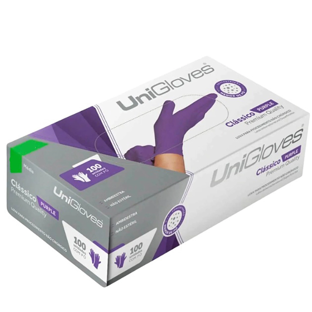 Luva Descartável Coloridas Resistente Para Procedimentos Látex Premium Com Pó Caixa Com 100 Unidades Unigloves