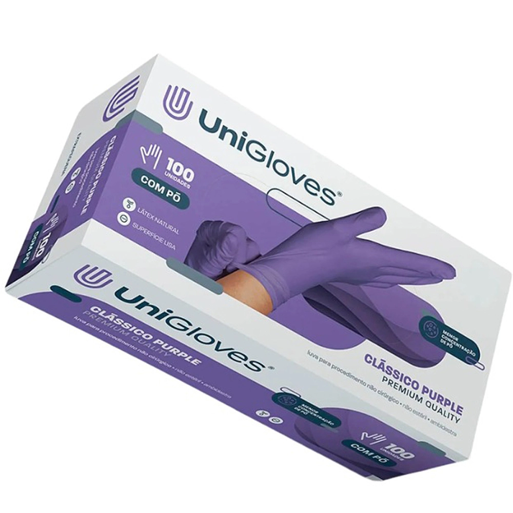 Luva Descartável Coloridas Resistente Para Procedimentos Látex Premium Com Pó Caixa Com 100 Unidades Unigloves