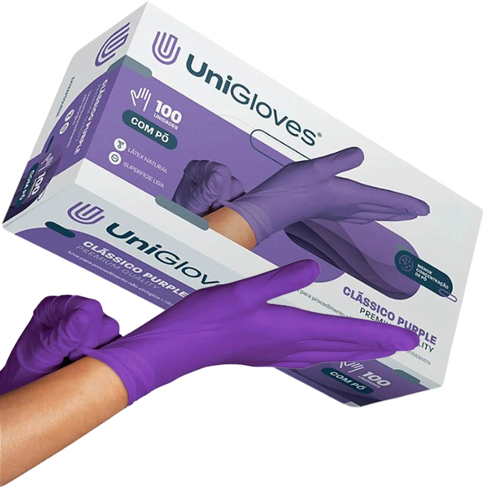 Luva Descartável Coloridas Resistente Para Procedimentos Látex Premium Com Pó Caixa Com 100 Unidades Unigloves