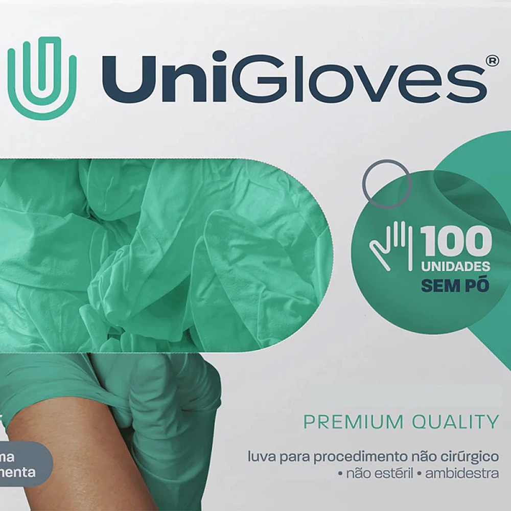Luva Descartável Coloridas Resistente Para Procedimentos Látex Premium Com Pó Caixa Com 100 Unidades Unigloves
