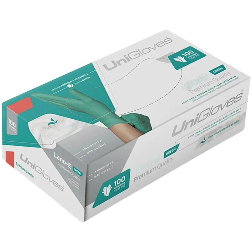 Luva Descartável Coloridas Resistente Para Procedimentos Látex Premium Com Pó Caixa Com 100 Unidades Unigloves