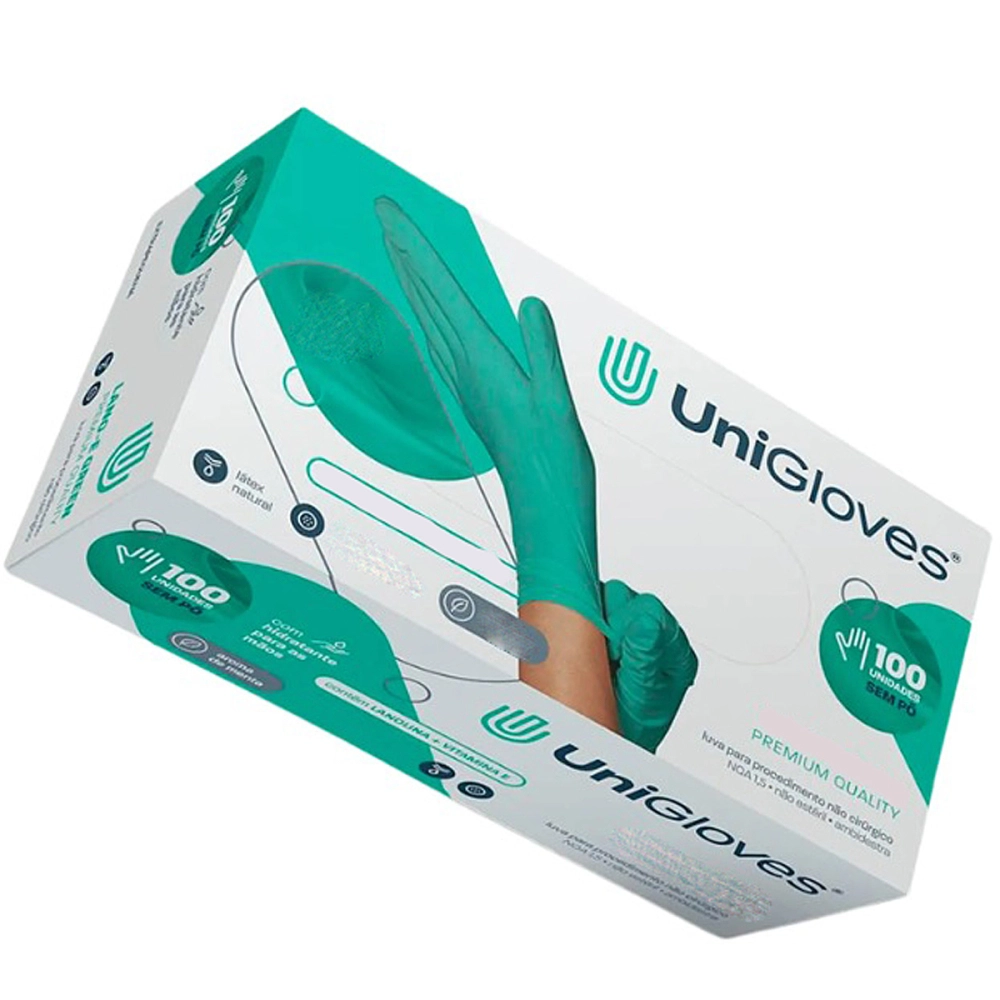 Luva Descartável Coloridas Resistente Para Procedimentos Látex Premium Com Pó Caixa Com 100 Unidades Unigloves