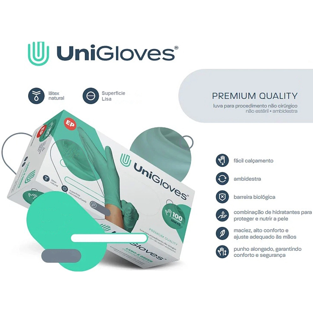 Luva Descartável Coloridas Resistente Para Procedimentos Látex Premium Com Pó Caixa Com 100 Unidades Unigloves
