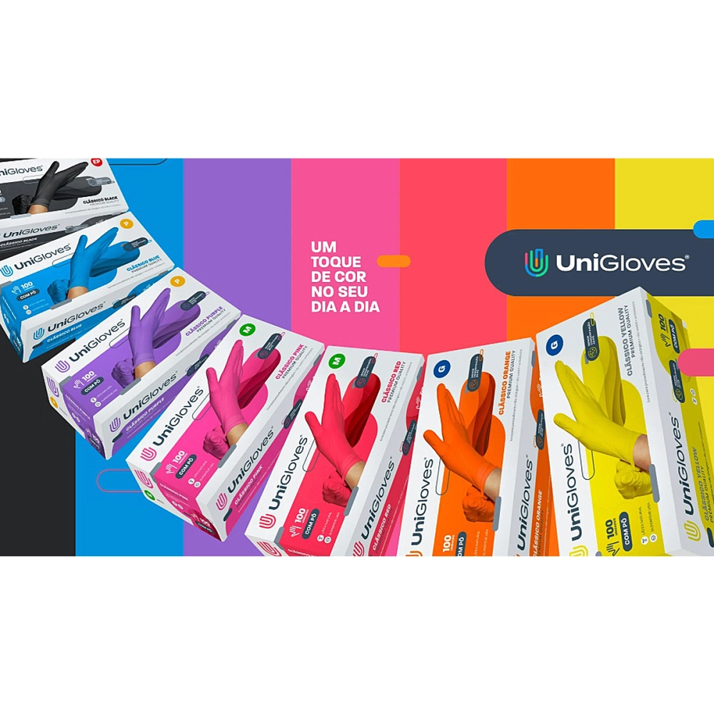 Luva Descartável Coloridas Resistente Para Procedimentos Látex Premium Com Pó Caixa Com 100 Unidades Unigloves