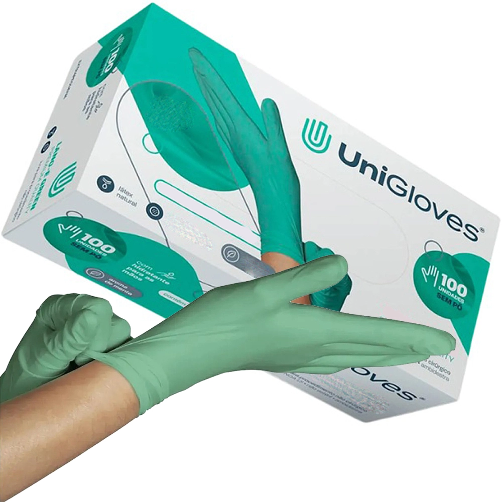 Luva Descartável Coloridas Resistente Para Procedimentos Látex Premium Com Pó Caixa Com 100 Unidades Unigloves