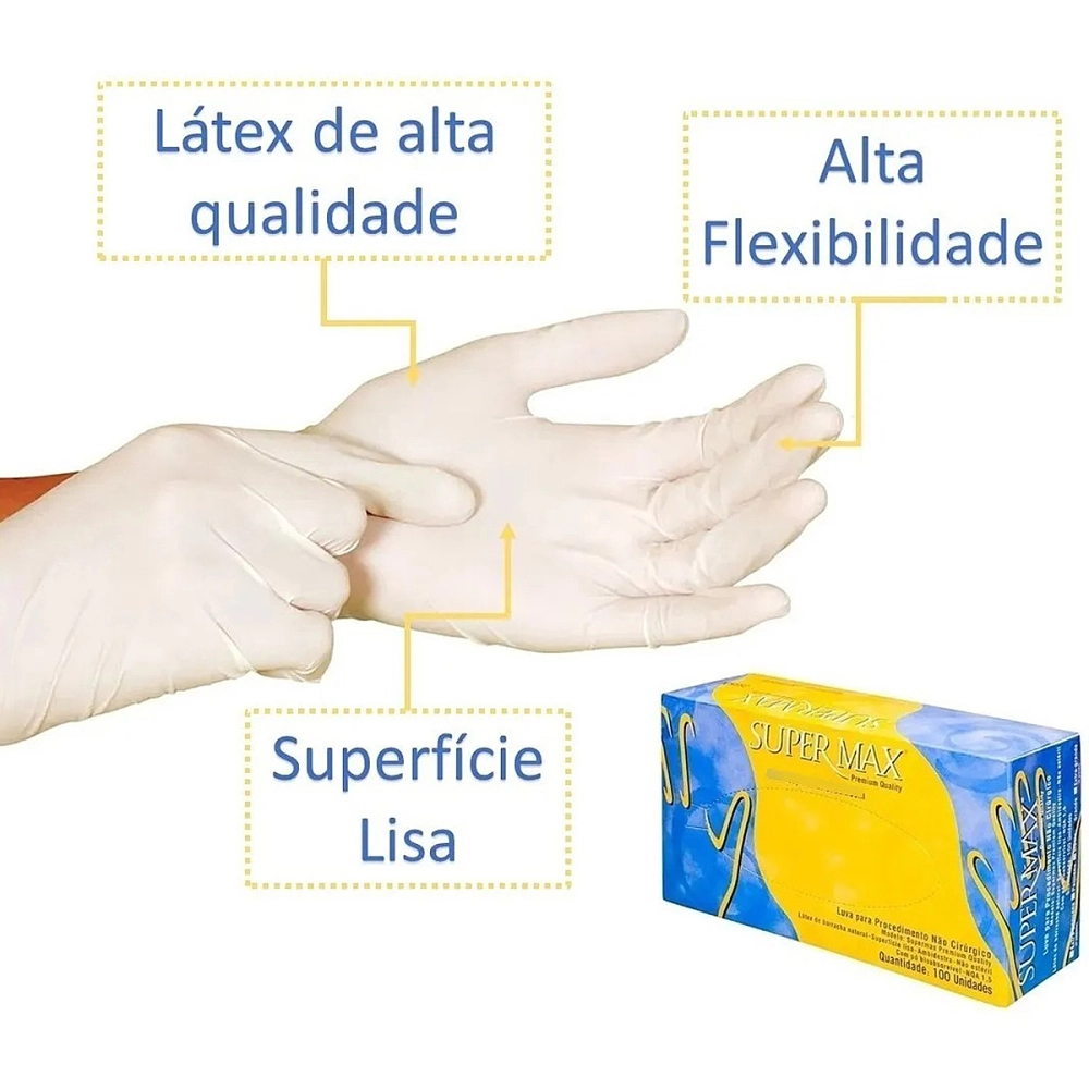 Luva Descartável Látex Para Procedimento Não Cirúrgico Lisa Com Pó Caixa Com 100 unidades Safemax