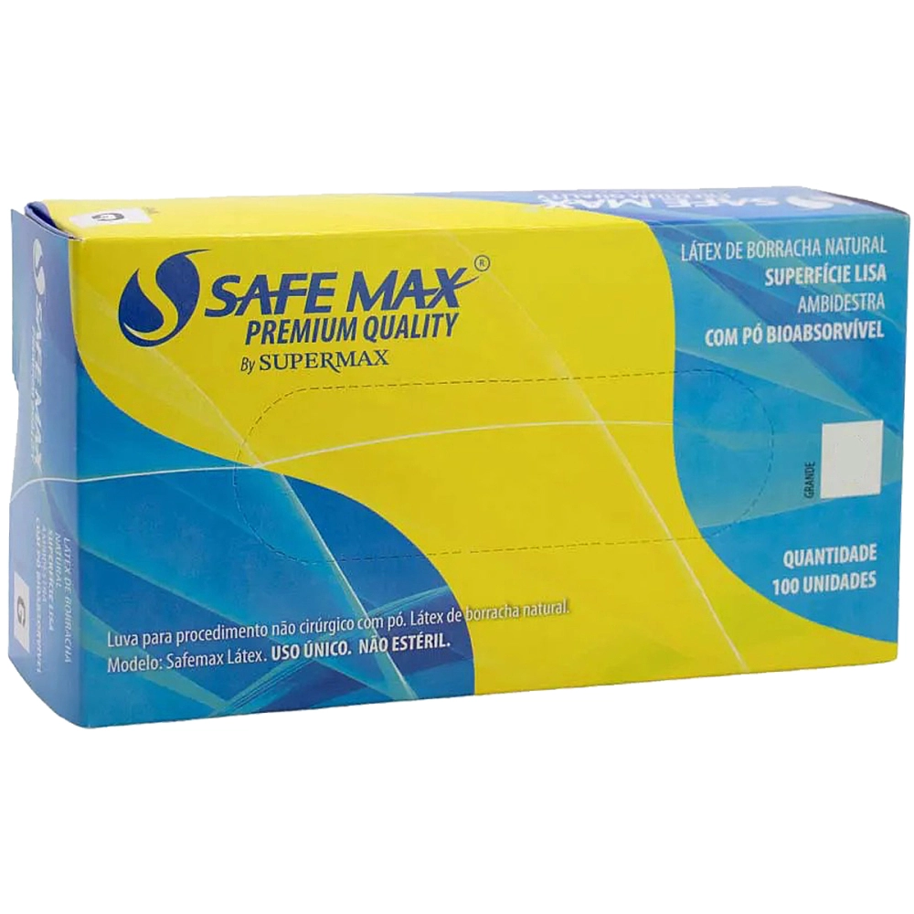 Luva Descartável Látex Para Procedimento Não Cirúrgico Lisa Com Pó Caixa Com 100 unidades Safemax