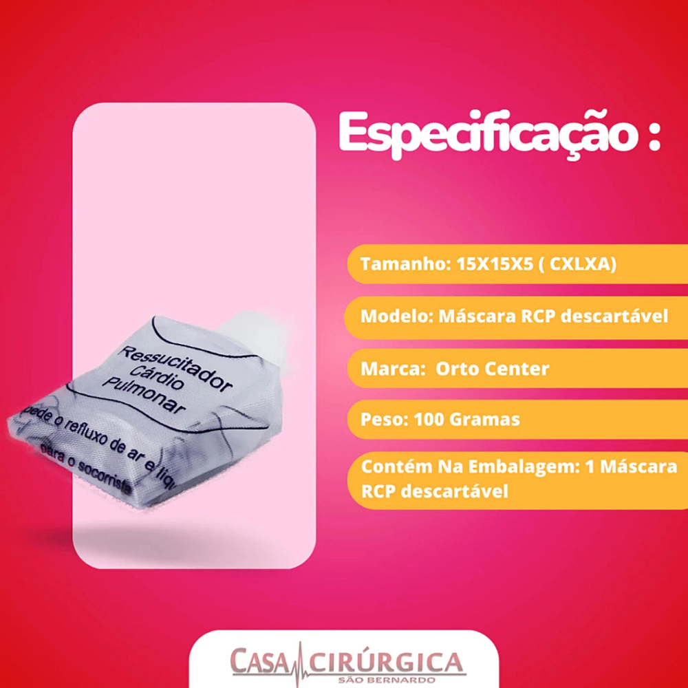 Máscara De RCP Descartável Ressuscitador Cárdio Pulmonar Ortoplus Kit Com 3 Unidades