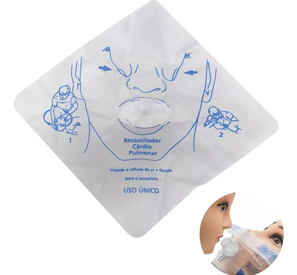 Máscara De RCP Descartável Ressuscitador Cárdio Pulmonar Ortoplus Kit Com 3 Unidades
