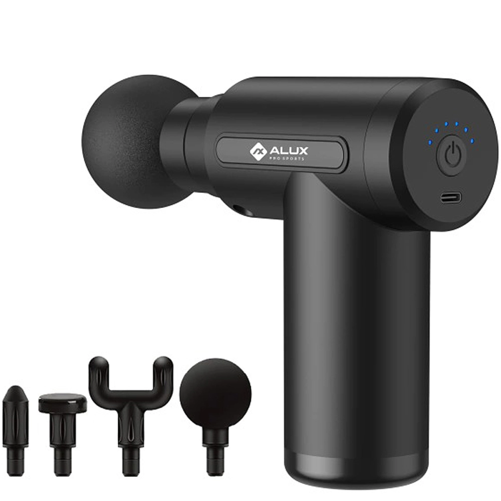 Massageador Recarregável Muscular Corporal Elétrico Pistola Massageadora Portátil Sem Fio Alívio Dor Relaxamento Liberação Miofascial Com 4 Ponteiras + Estojo Para Transporte Alux