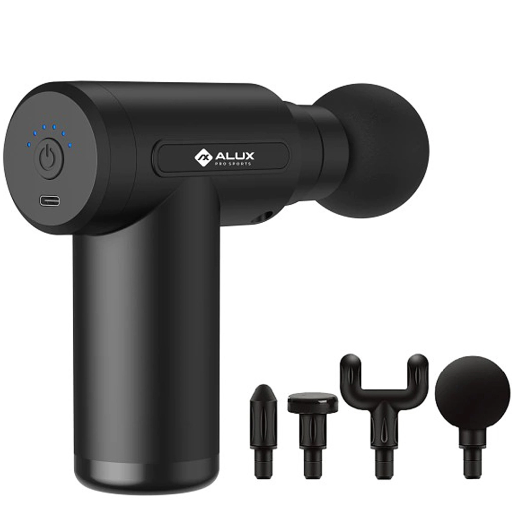 Massageador Recarregável Muscular Corporal Elétrico Pistola Massageadora Portátil Sem Fio Alívio Dor Relaxamento Liberação Miofascial Com 4 Ponteiras + Estojo Para Transporte Alux