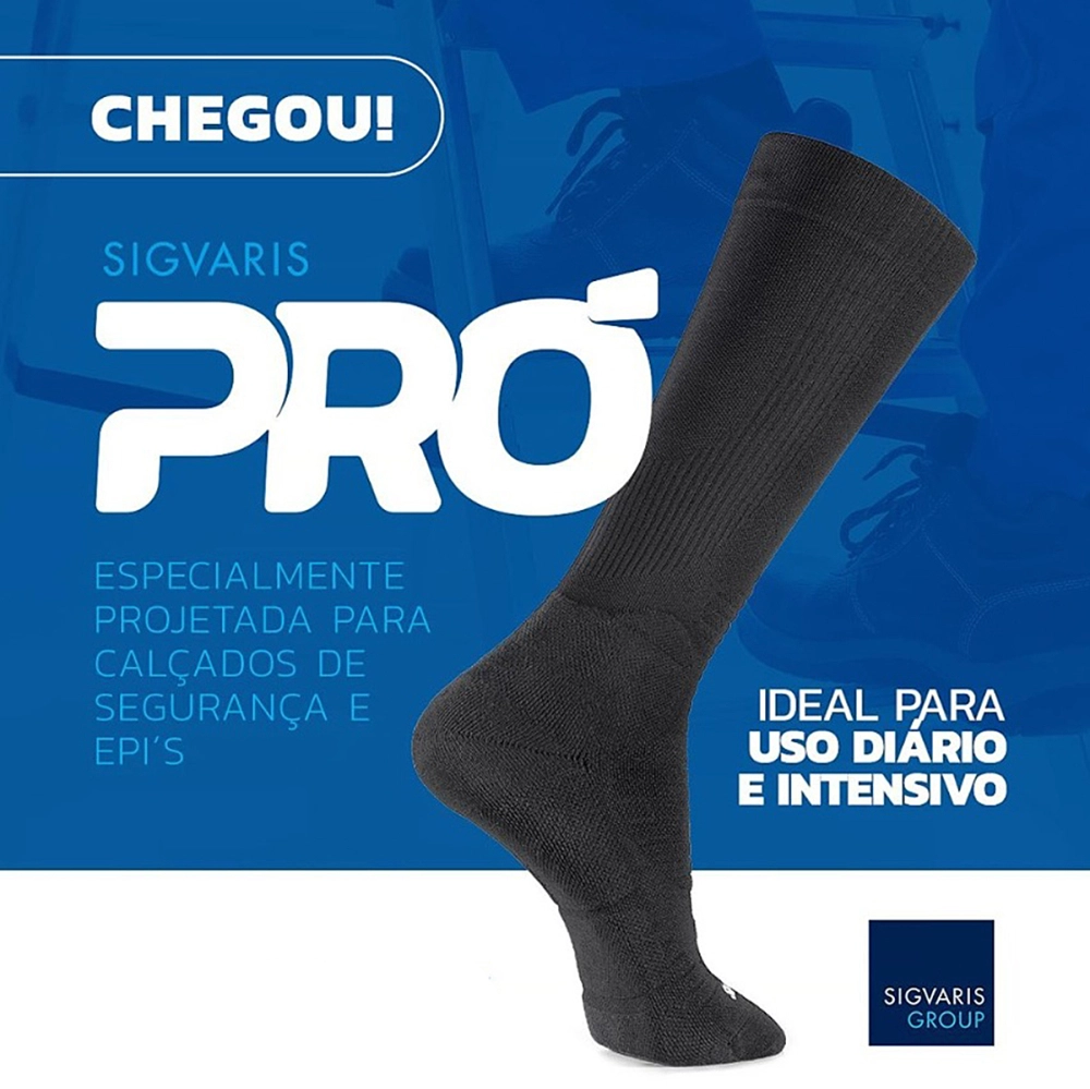 Meia De Compressão Suave Graduada 3/4 Pró Preta 15-20 mmHg Unissex Sigvaris