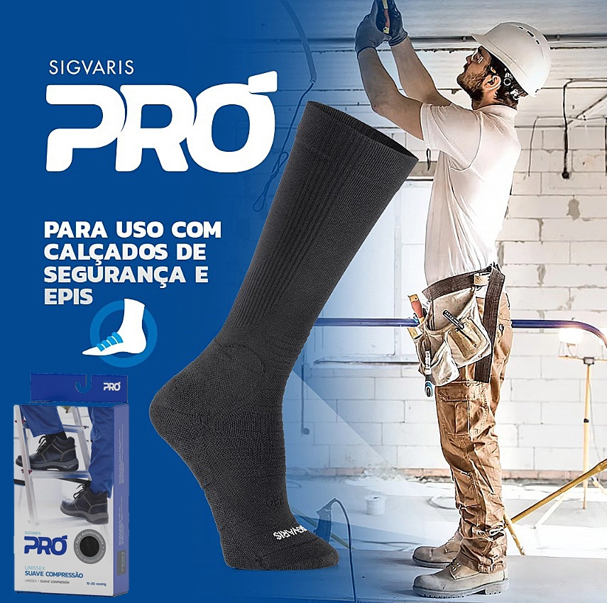 Meia De Compressão Suave Graduada 3/4 Pró Preta 15-20 mmHg Unissex Sigvaris