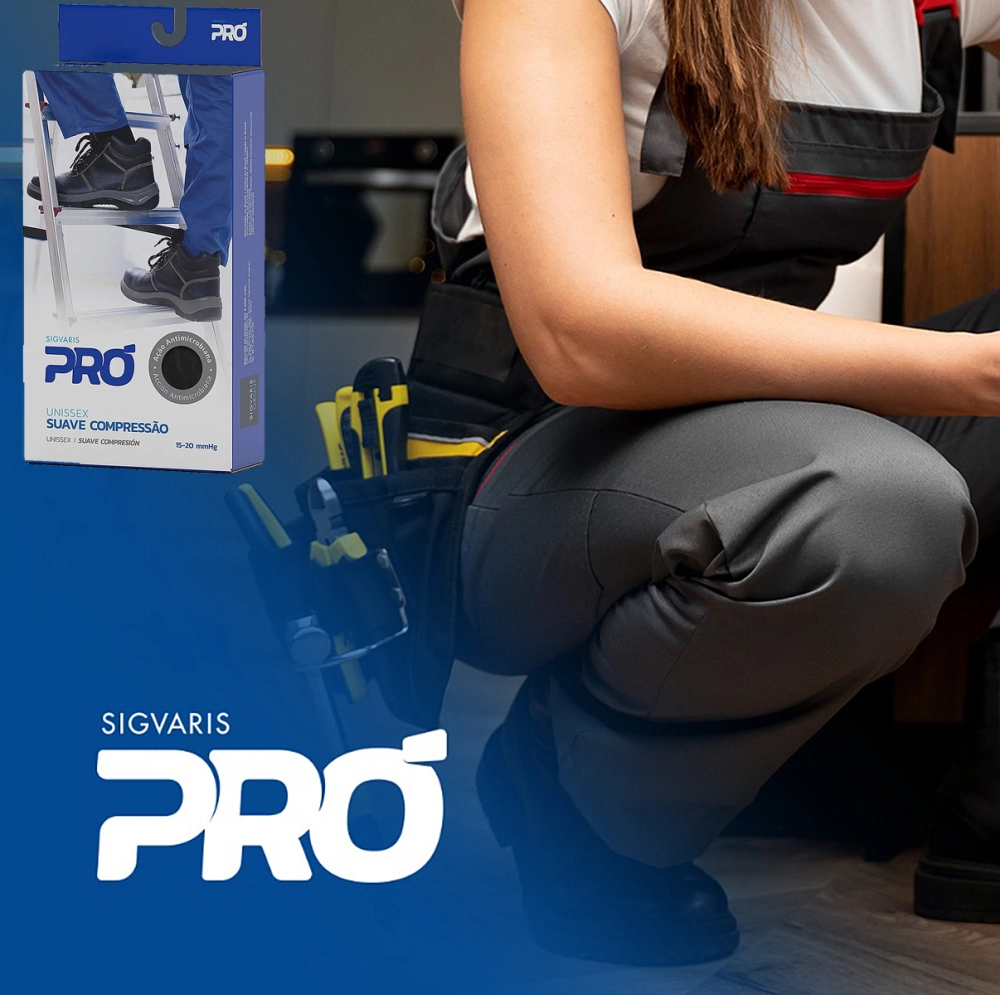 Meia De Compressão Suave Graduada 3/4 Pró Preta 15-20 mmHg Unissex Sigvaris