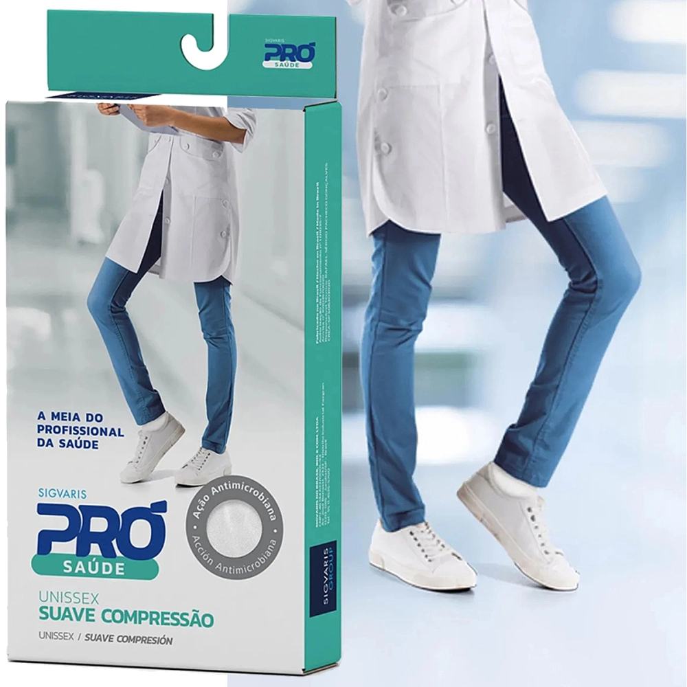 Meia De Compressão Suave Graduada 3/4 Pró Saúde Branca 15-20 mmHg Unissex Sigvaris