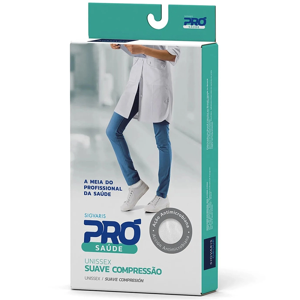 Meia De Compressão Suave Graduada 3/4 Pró Saúde Branca 15-20 mmHg Unissex Sigvaris