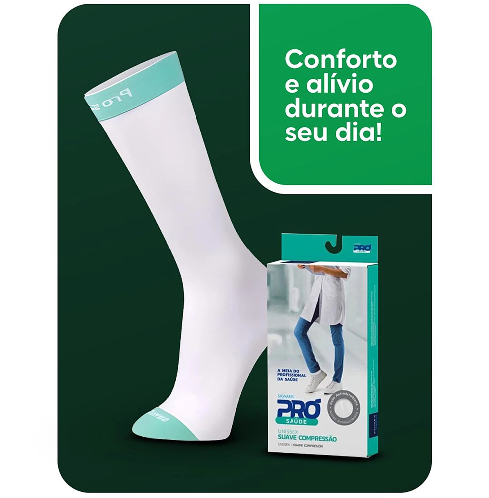 Meia De Compressão Suave Graduada 3/4 Pró Saúde Branca 15-20 mmHg Unissex Sigvaris
