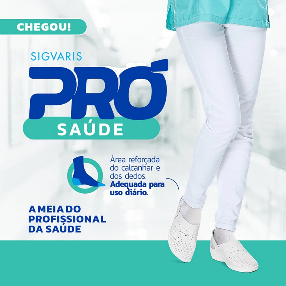 Meia De Compressão Suave Graduada 3/4 Pró Saúde Branca 15-20 mmHg Unissex Sigvaris