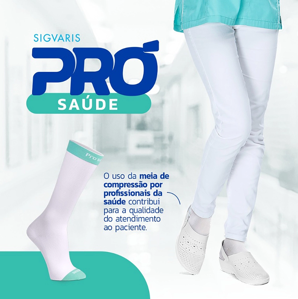 Meia De Compressão Suave Graduada 3/4 Pró Saúde Branca 15-20 mmHg Unissex Sigvaris