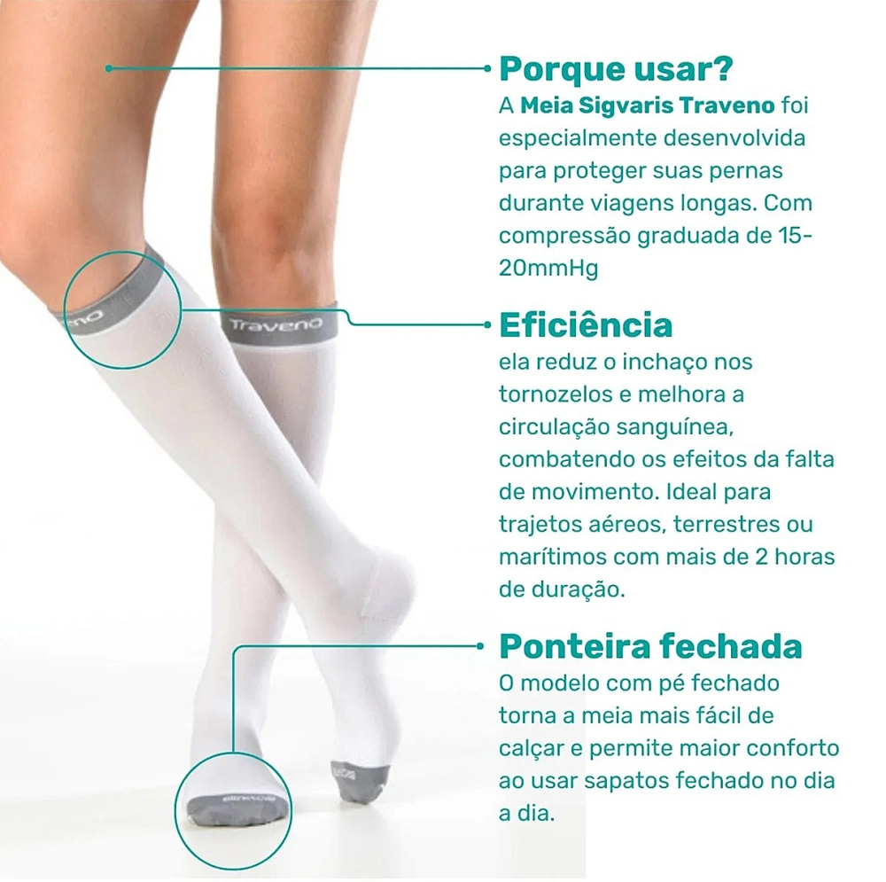 Meia Para Viagem 3/4 Compressão Suave Traveno Fechada Evita Inchaço Unissex Sigvaris
