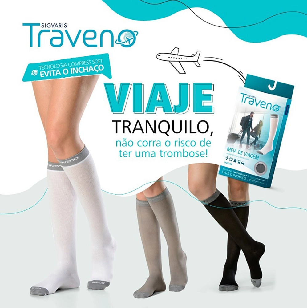 Meia Para Viagem 3/4 Compressão Suave Traveno Fechada Evita Inchaço Unissex Sigvaris