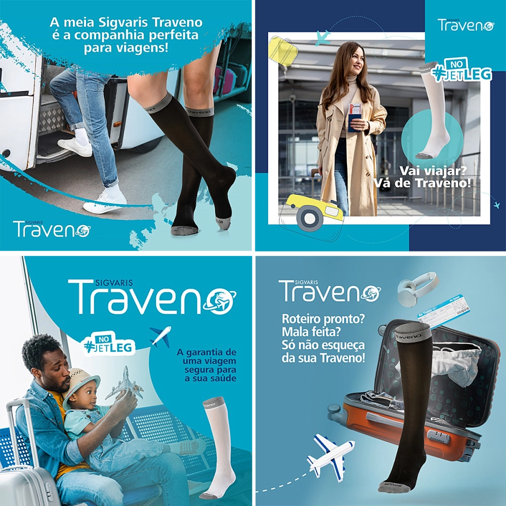 Meia Para Viagem 3/4 Compressão Suave Traveno Fechada Evita Inchaço Unissex Sigvaris