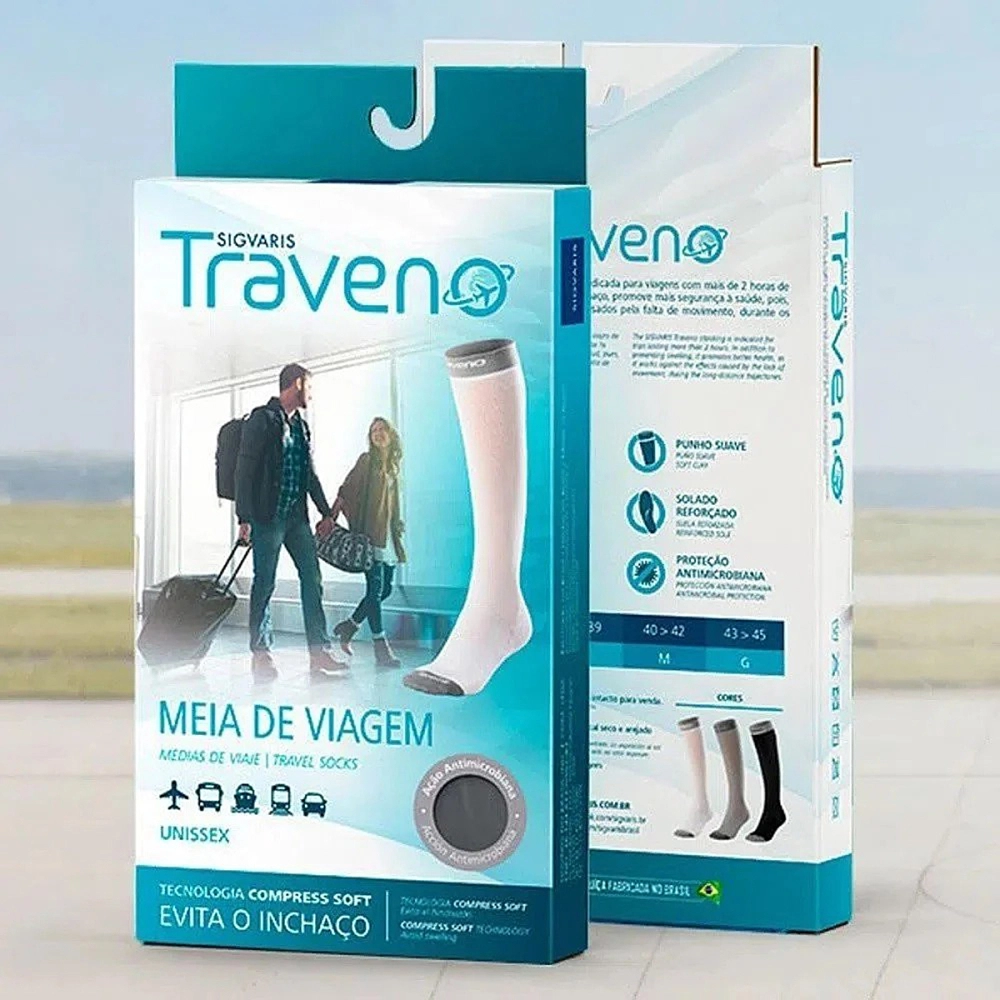 Meia Para Viagem 3/4 Compressão Suave Traveno Fechada Evita Inchaço Unissex Sigvaris