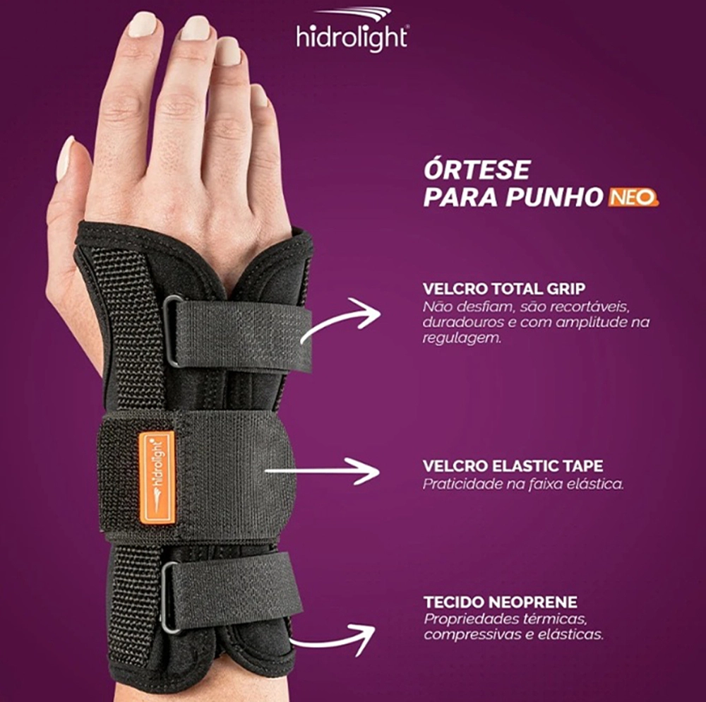 Munhequeira Com Tala Imobilizadora Unilateral Ajustavel Ortese Para Punho Mao Pulso Unissex Hidrolight