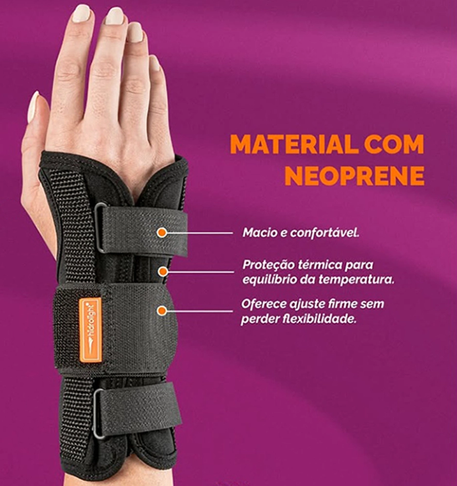Munhequeira Com Tala Imobilizadora Unilateral Ajustavel Ortese Para Punho Mao Pulso Unissex Hidrolight