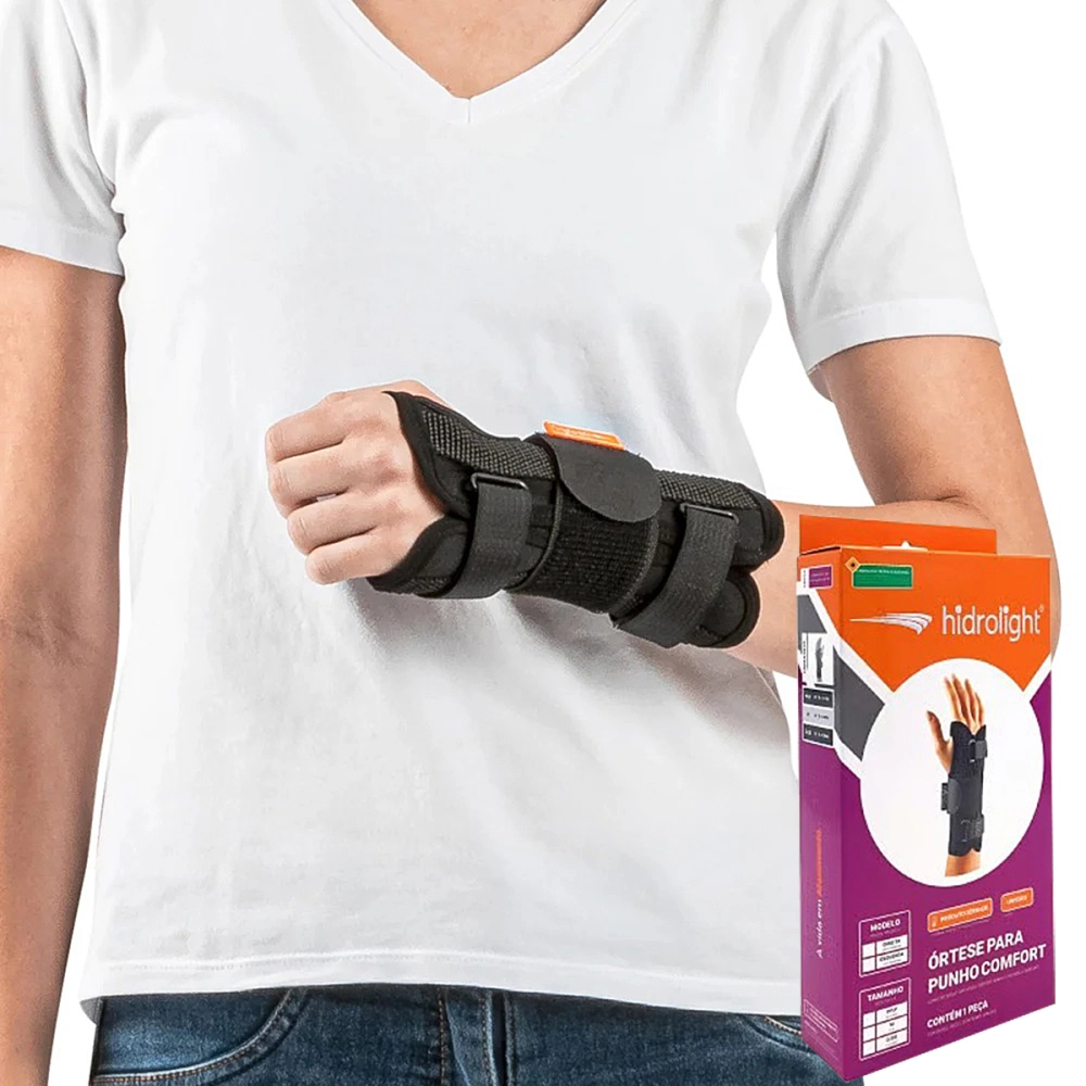 Munhequeira Com Tala Imobilizadora Unilateral Ajustavel Ortese Para Punho Mao Pulso Unissex Hidrolight