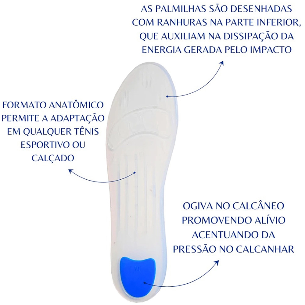 Palmilha de Silicone Gel Ortopédica Anatômica Anti Impacto Fascite Esporão Prática De Esportes Ortho Pauher
