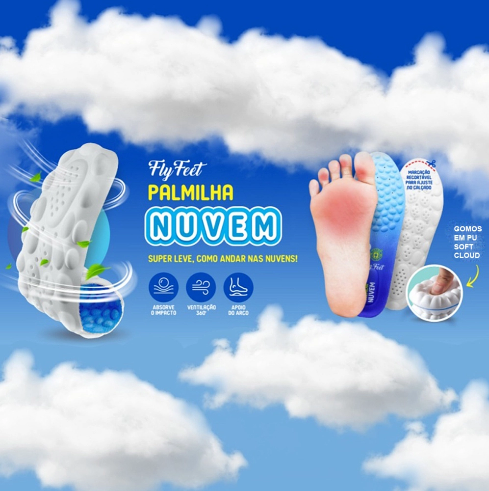 Palmilha Nuvem Ortopédica Absorve Impacto Conforto Fly Feet Esporao Fascite Plantar Para Pés Diabéticos Ortho Pauher 