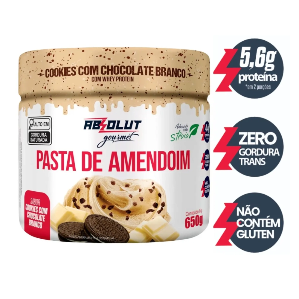 Pasta De Amendoim Gourmet Com Whey Protein Cookies Com Chocolate Branco 650g Absolut