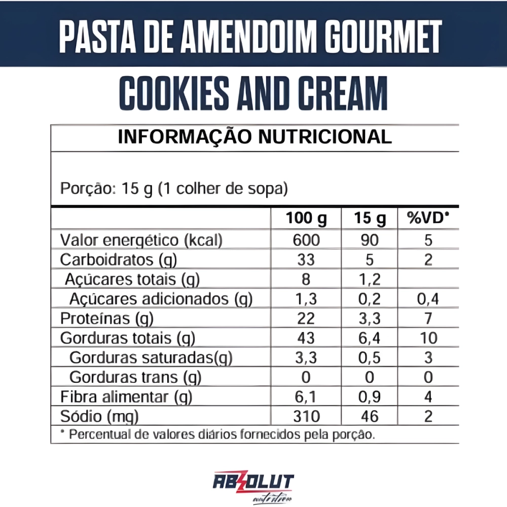 Pasta De Amendoim Gourmet Com Whey Protein Cookies Com Chocolate Branco 650g Absolut
