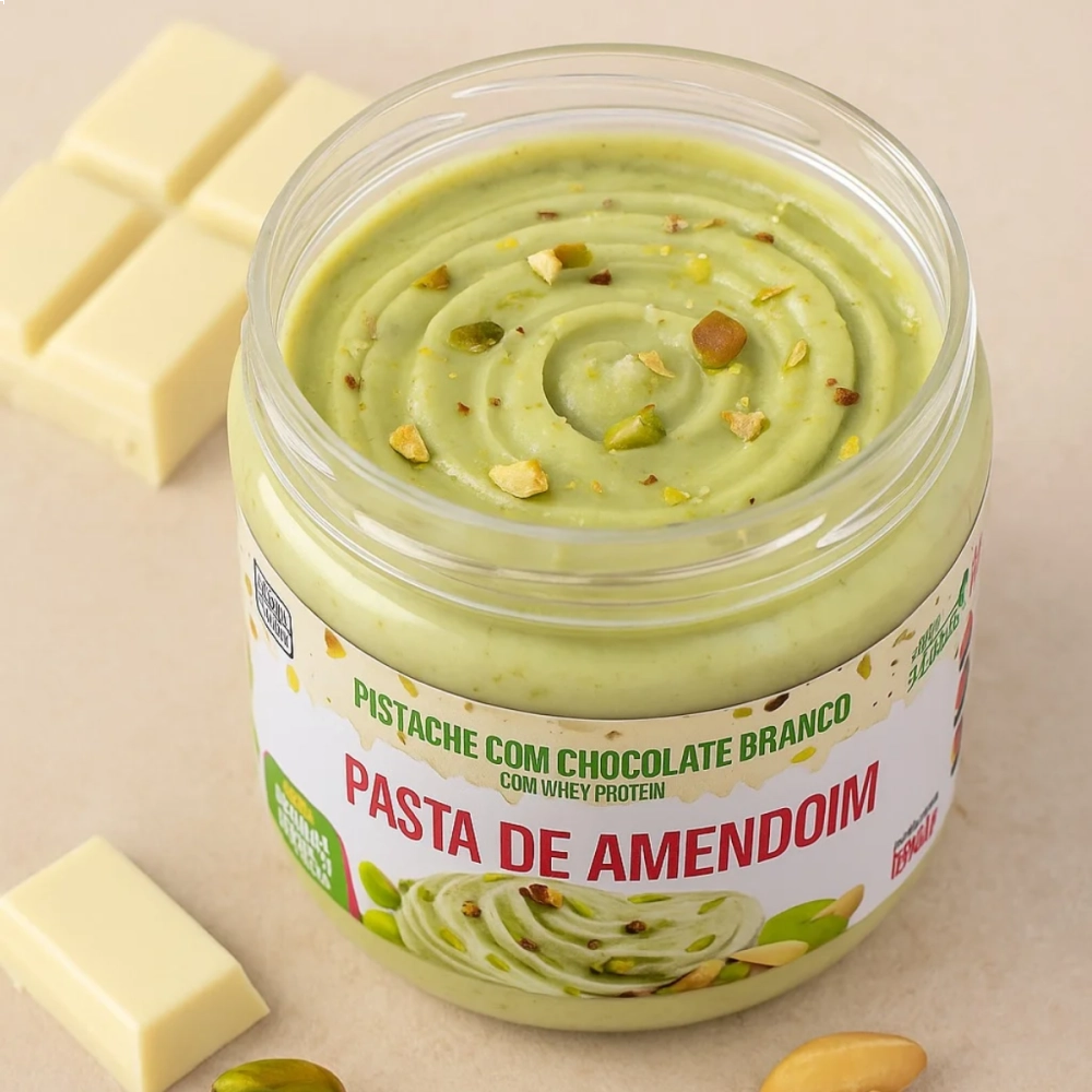 Pasta De Amendoim Gourmet Com Whey Protein Pistache Com Chocolate Branco 650g Absolut