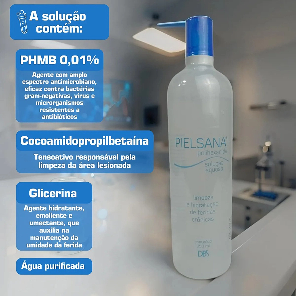 Pielsana Polihexanida Solução Aquosa Com PHMB Limpeza E Hidratação De Feridas 350 ML