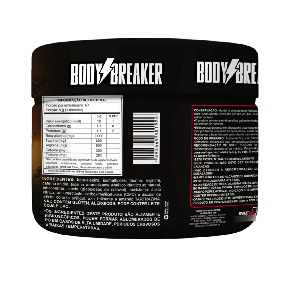 Pré Treino Body Breaker Maça Verde 200ml Absolut 