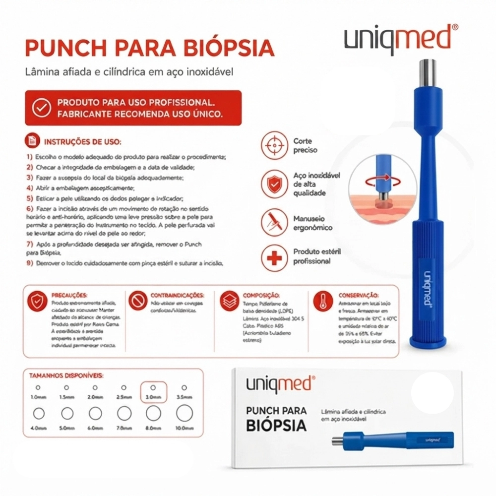Punch Para Biopsia Dermatologico Descartáveis Estéril Uniqmed 